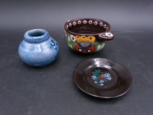 Johann Wanzenreid Switzerland Thoune Signed Bowl , a Plate and Blue Vase