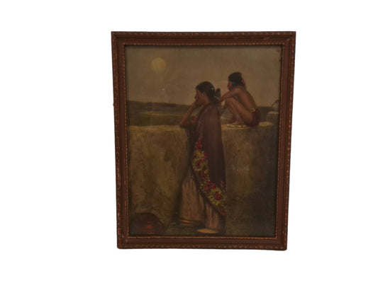 Art Print by E. Irving Couse "Twilight, Taos Pueblo"  Wood Framed