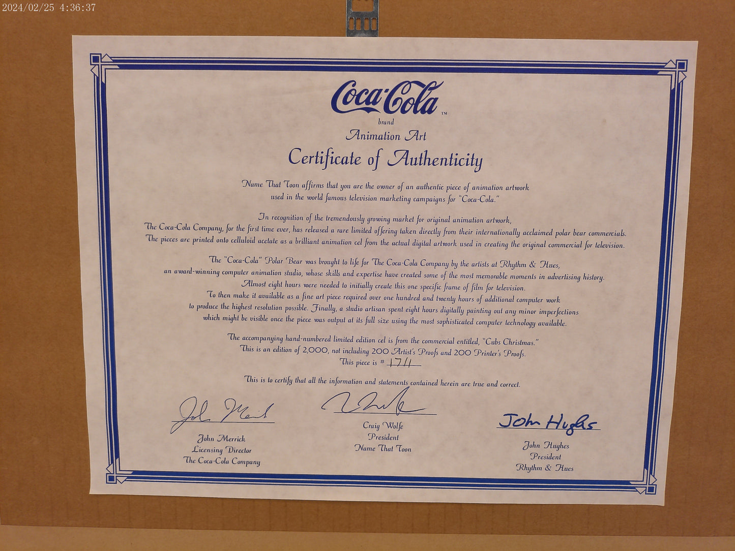 Art Coca Cola Coke Polar Bear Animation Art w/ COA, Limited Edition Artist Proof