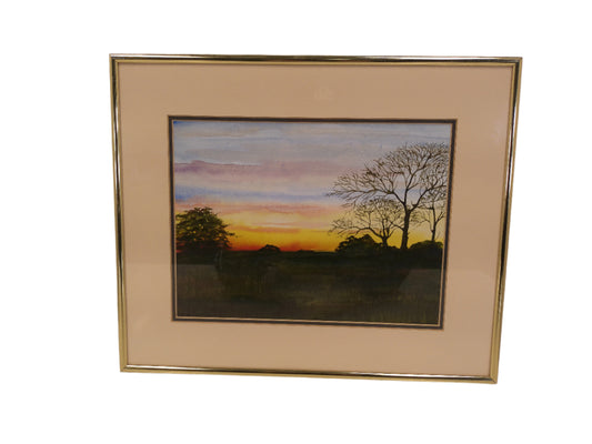 Art Painting beautiful Sunset in the country Metal Framed