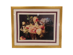 Art Basket of Flowers Print gold Framed