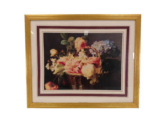 Art Basket of Flowers Print gold Framed