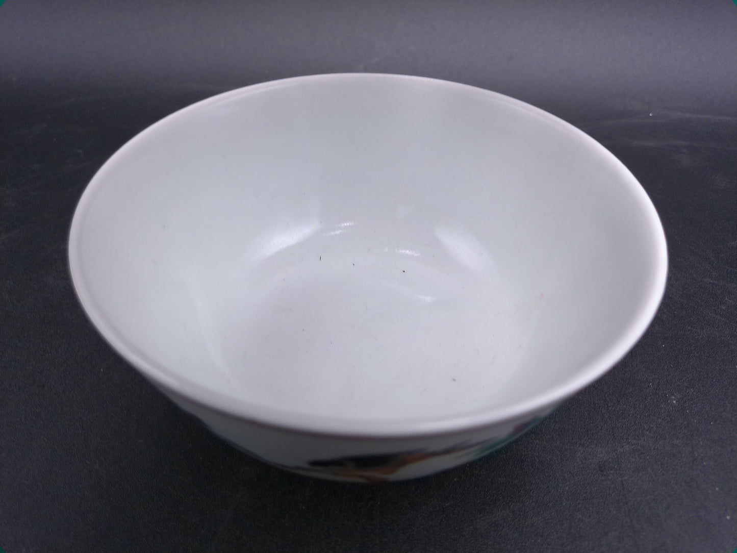 Hand Painted Chinese Rice Dish Bowl Bird and Flower Design Gold Rim