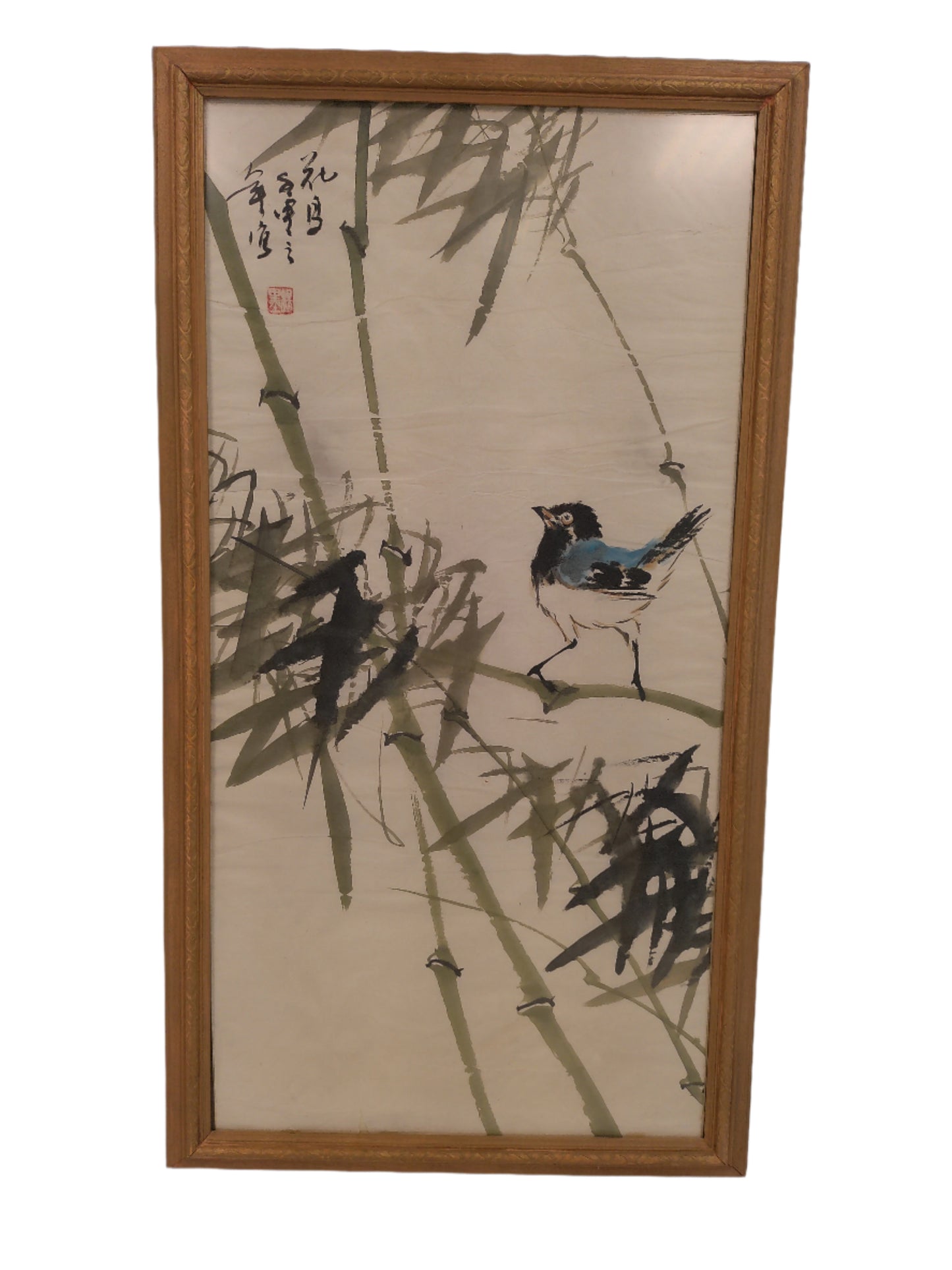 Art Bird & Bamboo Antique Original Chinese Silk Painting