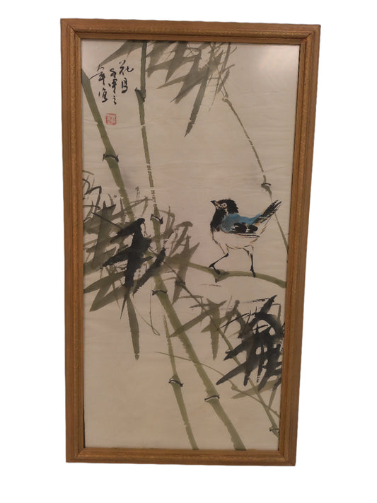 Art Bird & Bamboo Antique Original Chinese Silk Painting