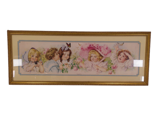 Art Maud Humphrey “Butterfly Time” Chromolithograph: Yard Long Print, Signed by Bogart's Mom, 1903, New Frame & Glass, Victorian Children