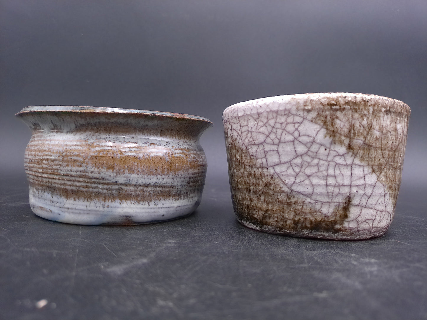 Pottery Set of 2 Very Old Bowls  Hand Made Vintage Crackle Design
