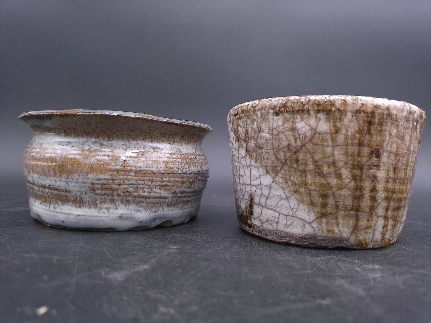 Pottery Set of 2 Very Old Bowls  Hand Made Vintage Crackle Design
