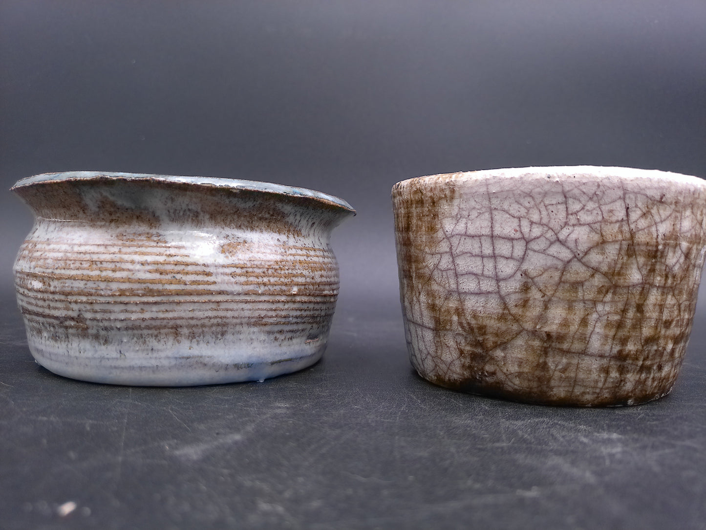 Pottery Set of 2 Very Old Bowls  Hand Made Vintage Crackle Design