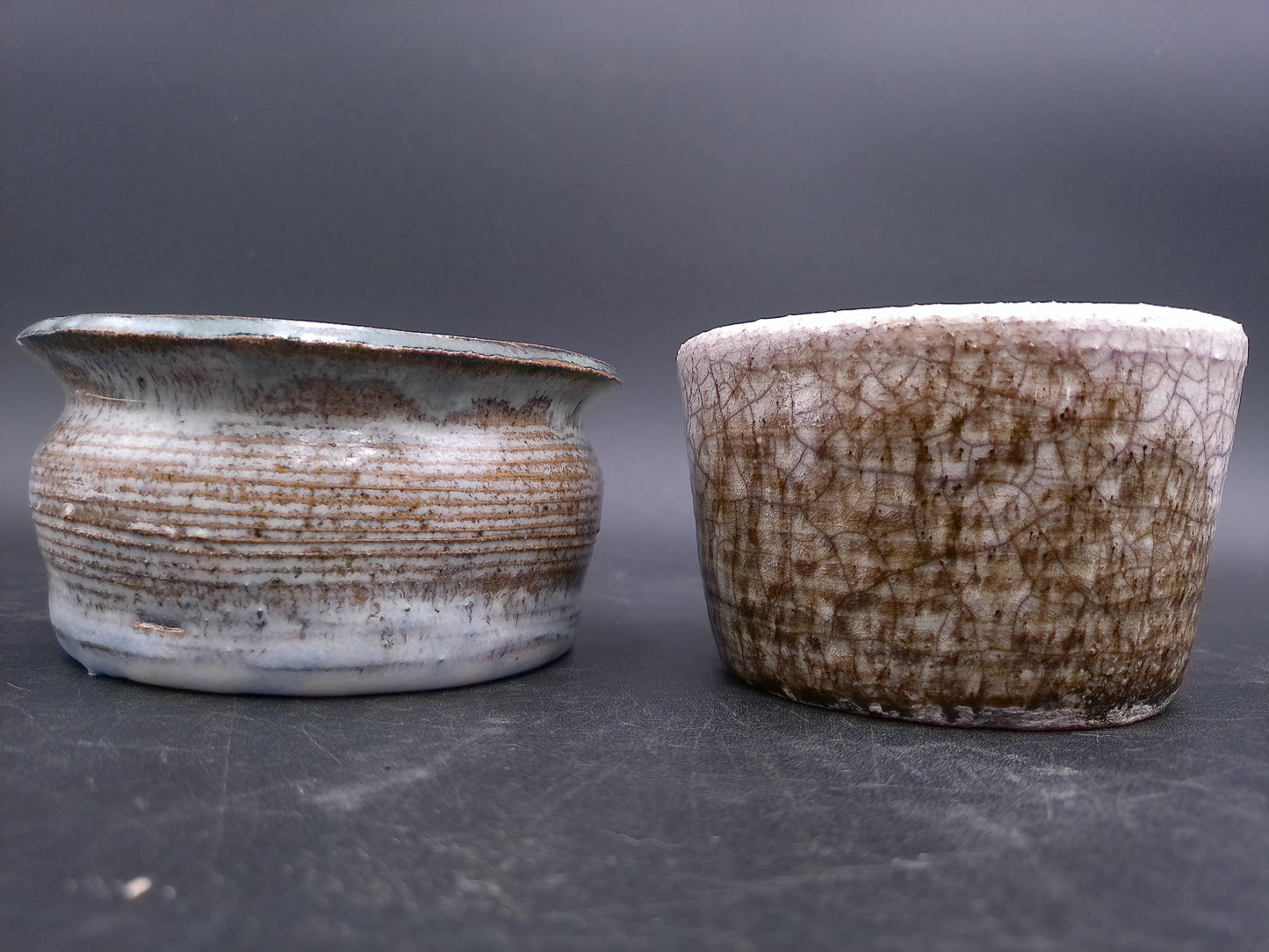 Pottery Set of 2 Very Old Bowls  Hand Made Vintage Crackle Design