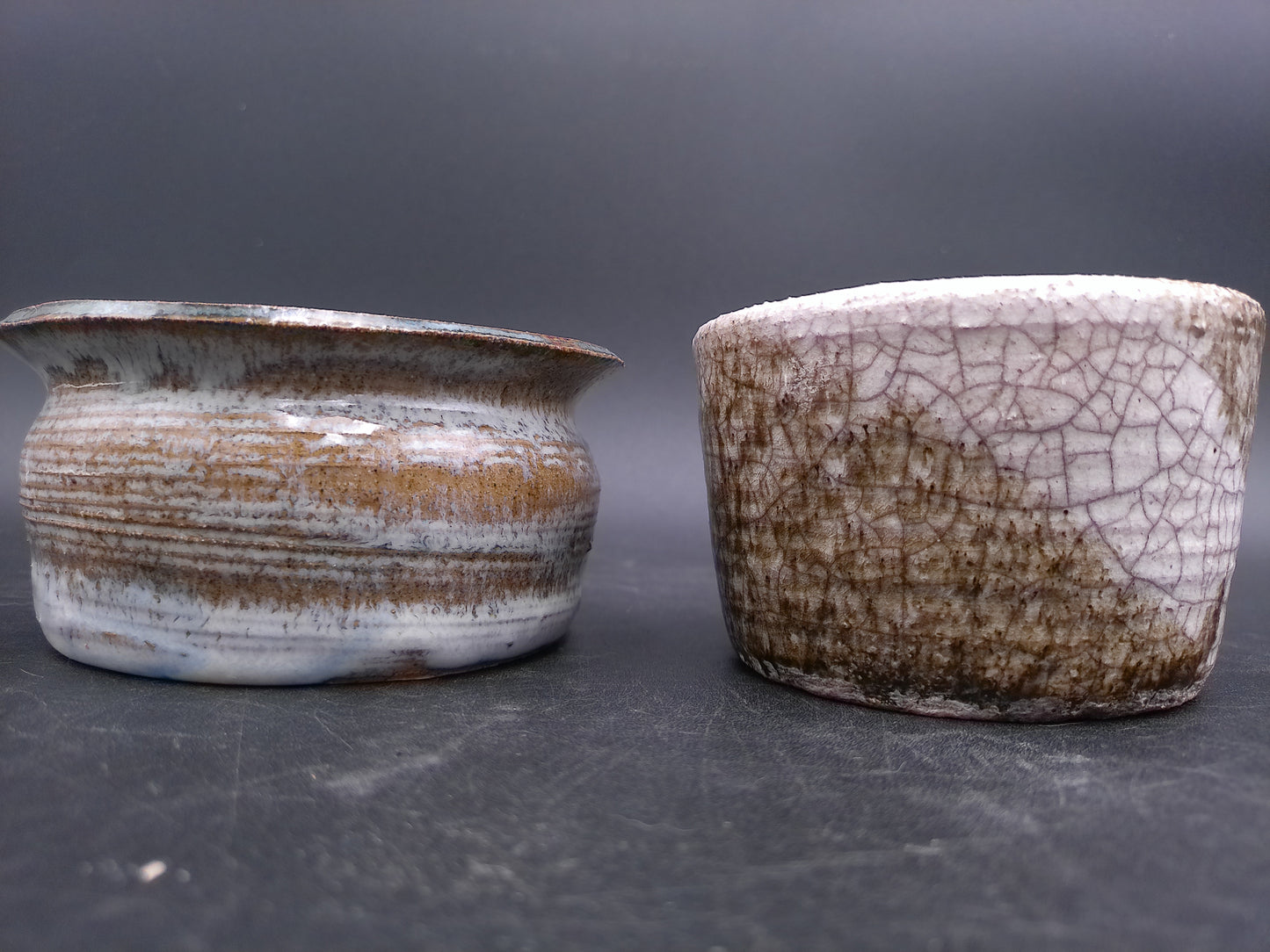 Pottery Set of 2 Very Old Bowls  Hand Made Vintage Crackle Design