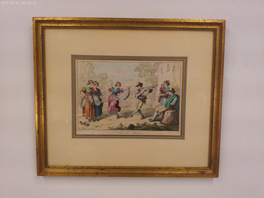 Art Vintage Signed print music and dance Framed glass