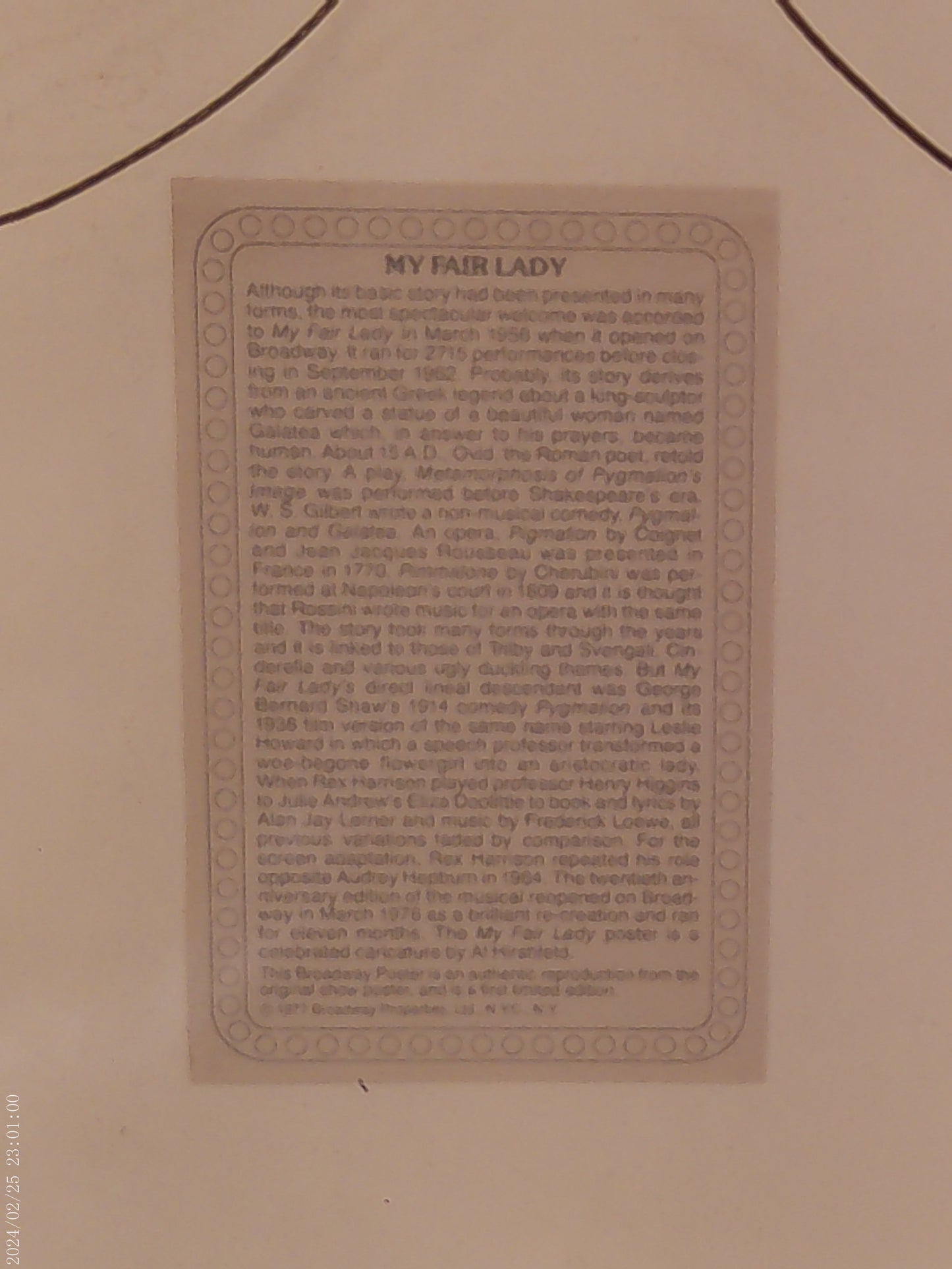 Art Poster Framed My Fair Lady 1959