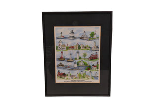 Art Poster Michigan Lighthouses Metal Framed
