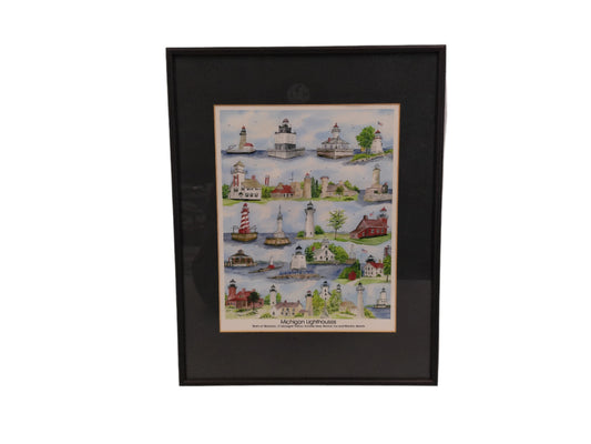 Art Poster Michigan Lighthouses Metal Framed