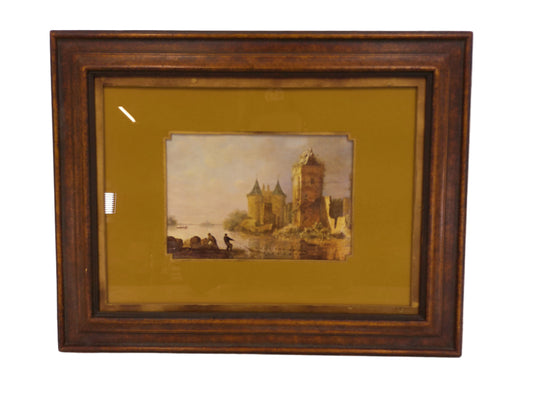Art Fishing with Net by Castle Framed painting