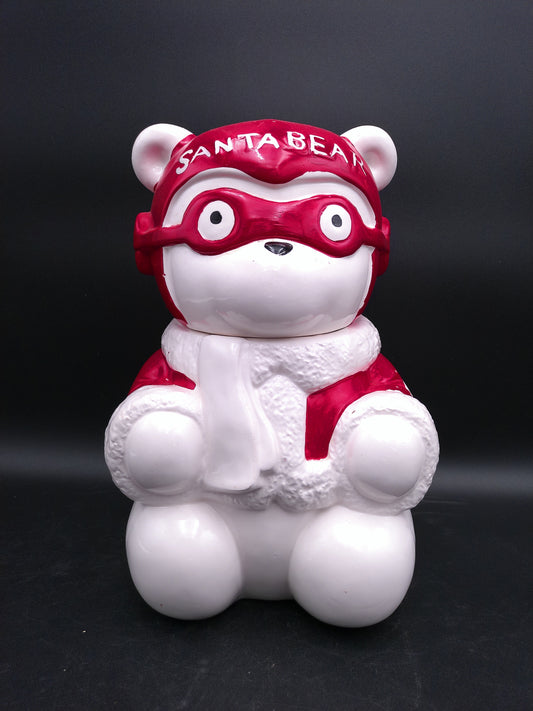 Santa Bear Aviator Cookie Jar Vintage 1987 Dayton Hudson Christmas Ceramic Jar