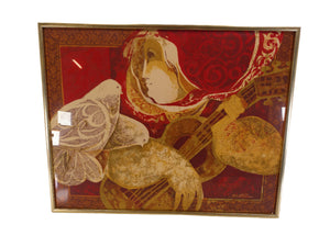 Art Spanish Artist Sunol Alvar The Guitarist and The Pigeons Framed Lithograph