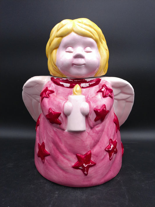 Angel Christmas Cookie Jar Holding Candle Vintage Ceramic Jar Rare