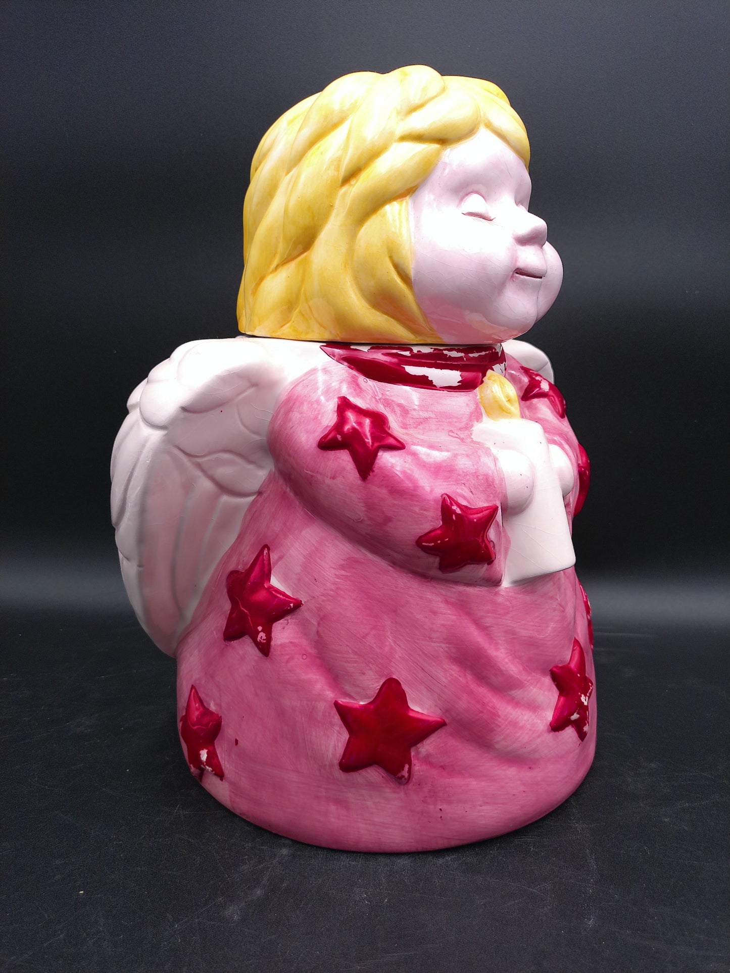 Angel Christmas Cookie Jar Holding Candle Vintage Ceramic Jar Rare