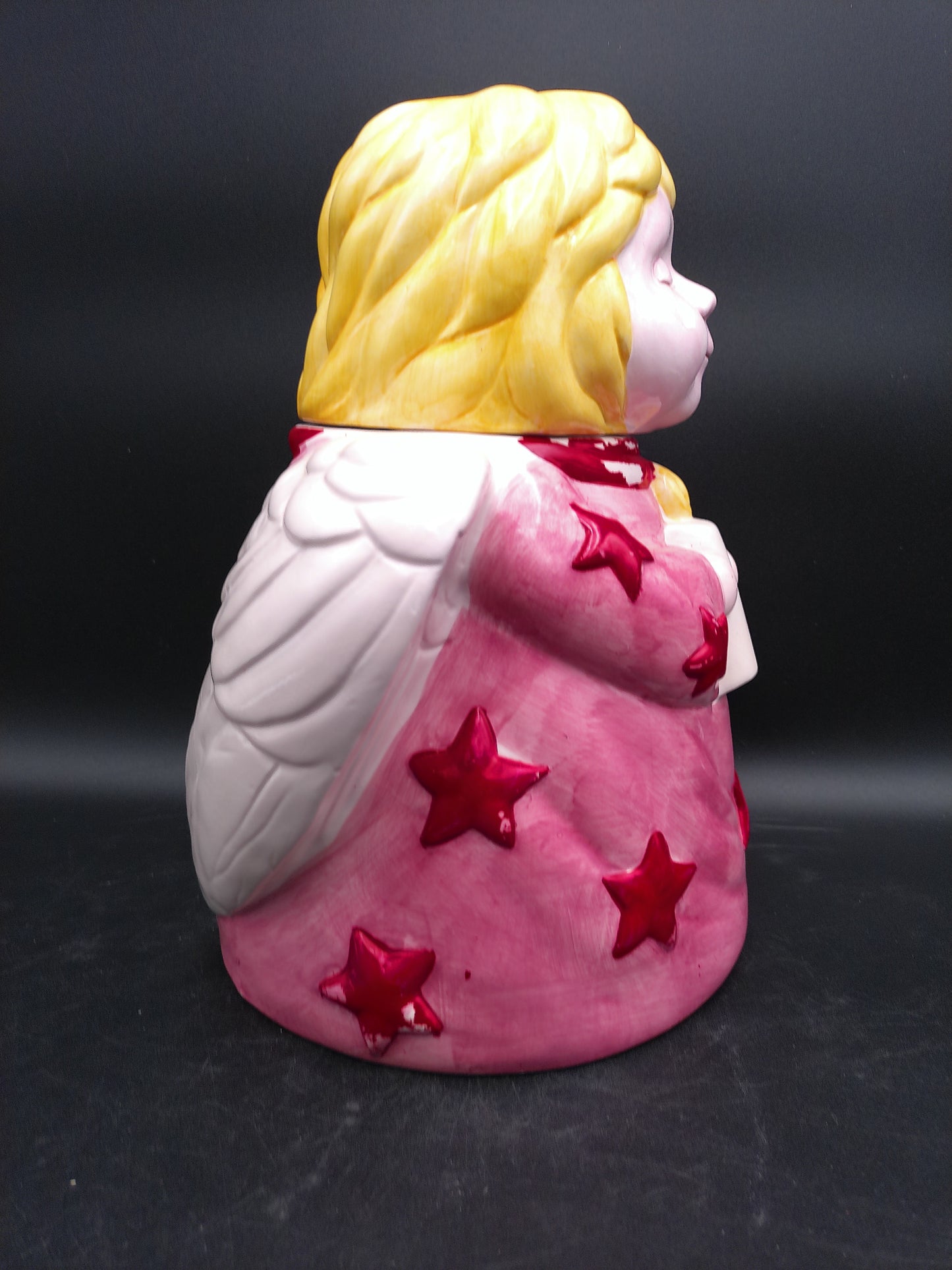 Angel Christmas Cookie Jar Holding Candle Vintage Ceramic Jar Rare