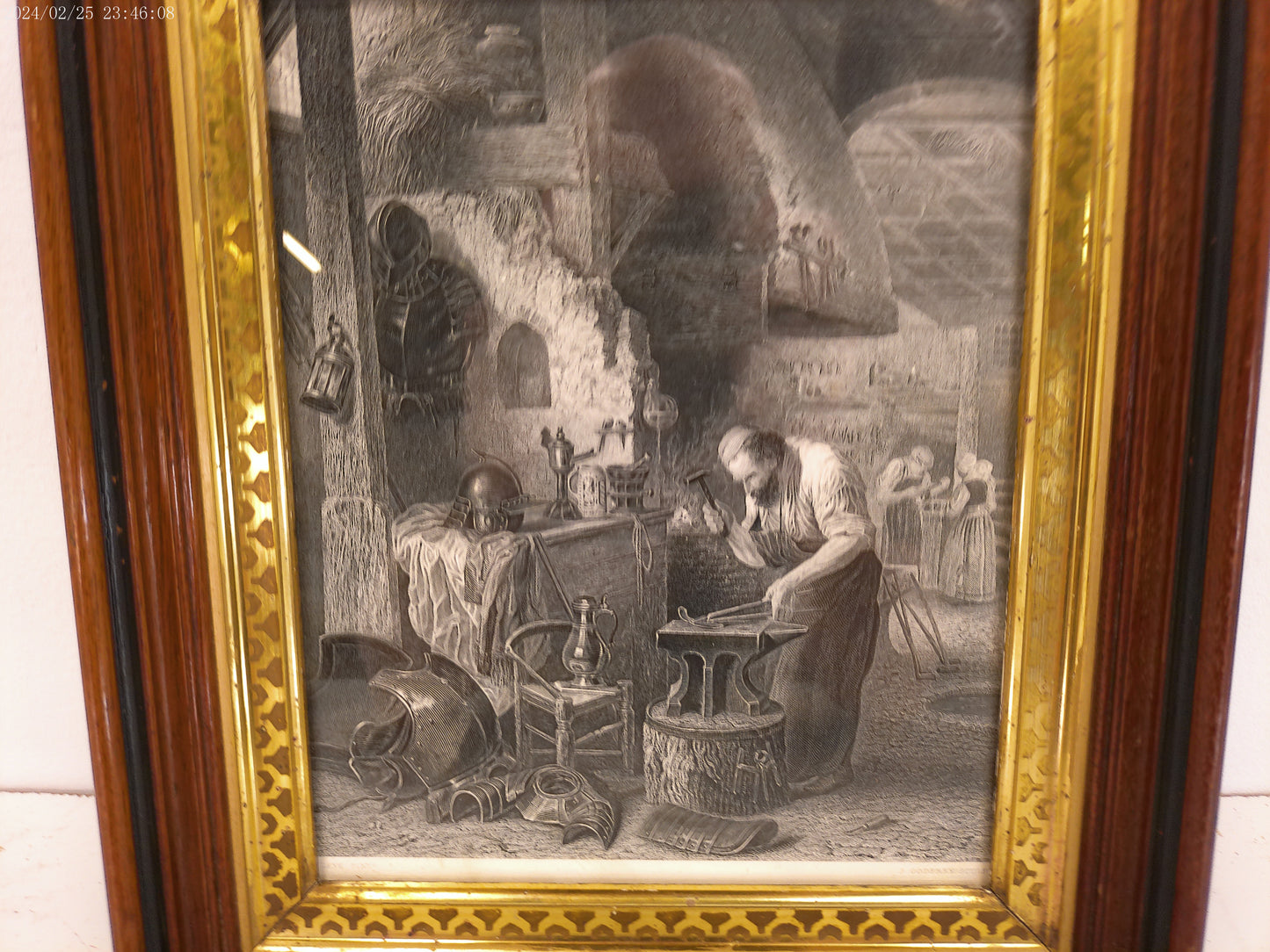 Art By Artist John Godfrey 1817 Framed Engraving  The Armourer  Medieval Armament