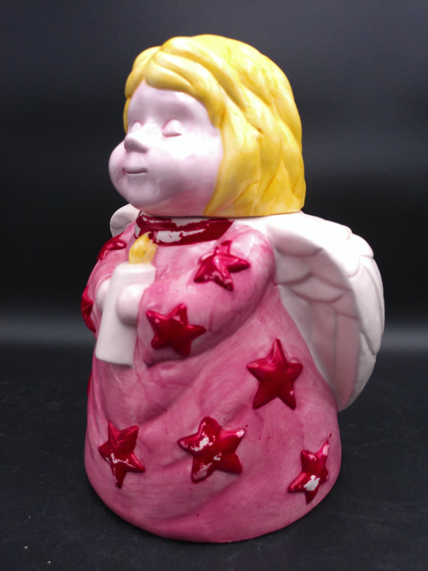 Angel Christmas Cookie Jar Holding Candle Vintage Ceramic Jar Rare