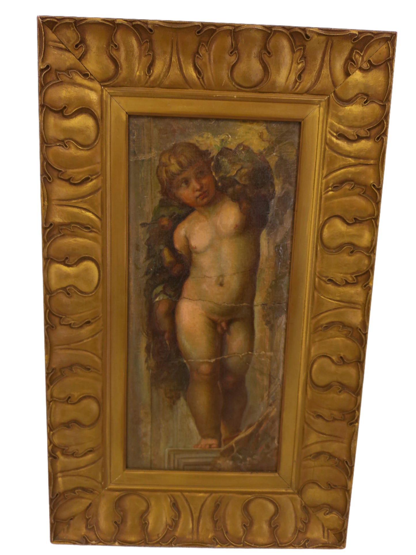Art Oil Painting Vintage Male nude with Unique Gold Frame