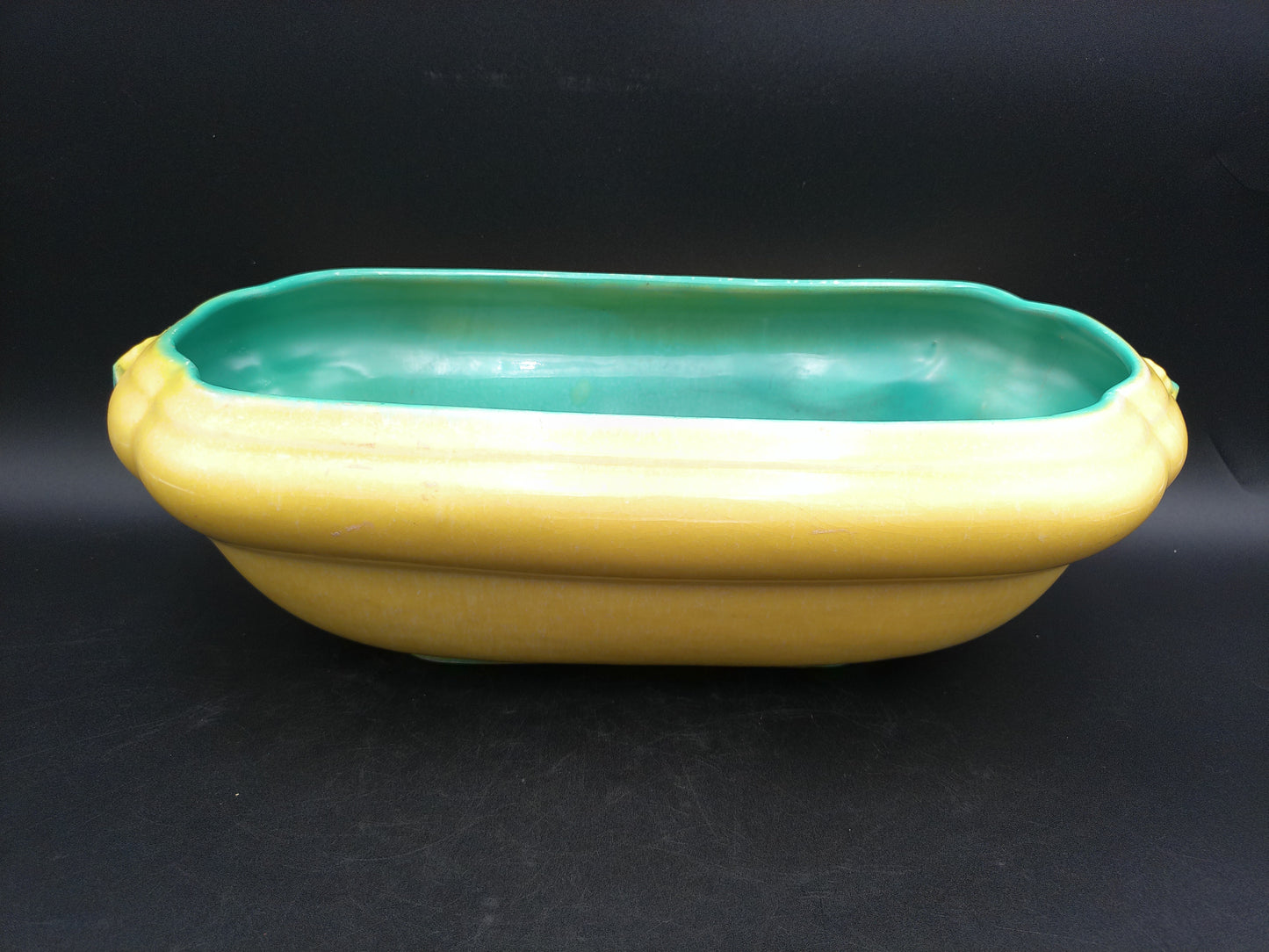 Dish Bowl Planter Ceramic Porcelain Green Oval Vintage Rare
