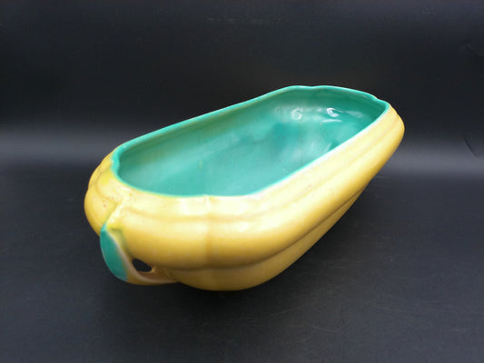 Dish Bowl Planter Ceramic Porcelain Green Oval Vintage Rare