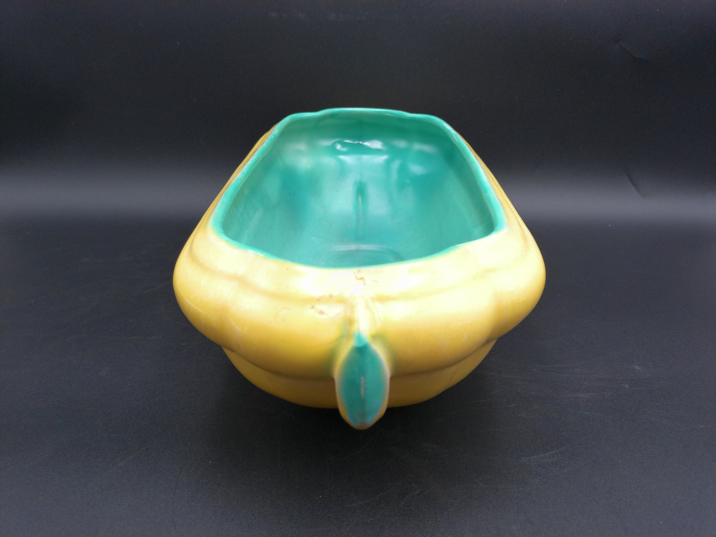 Dish Bowl Planter Ceramic Porcelain Green Oval Vintage Rare