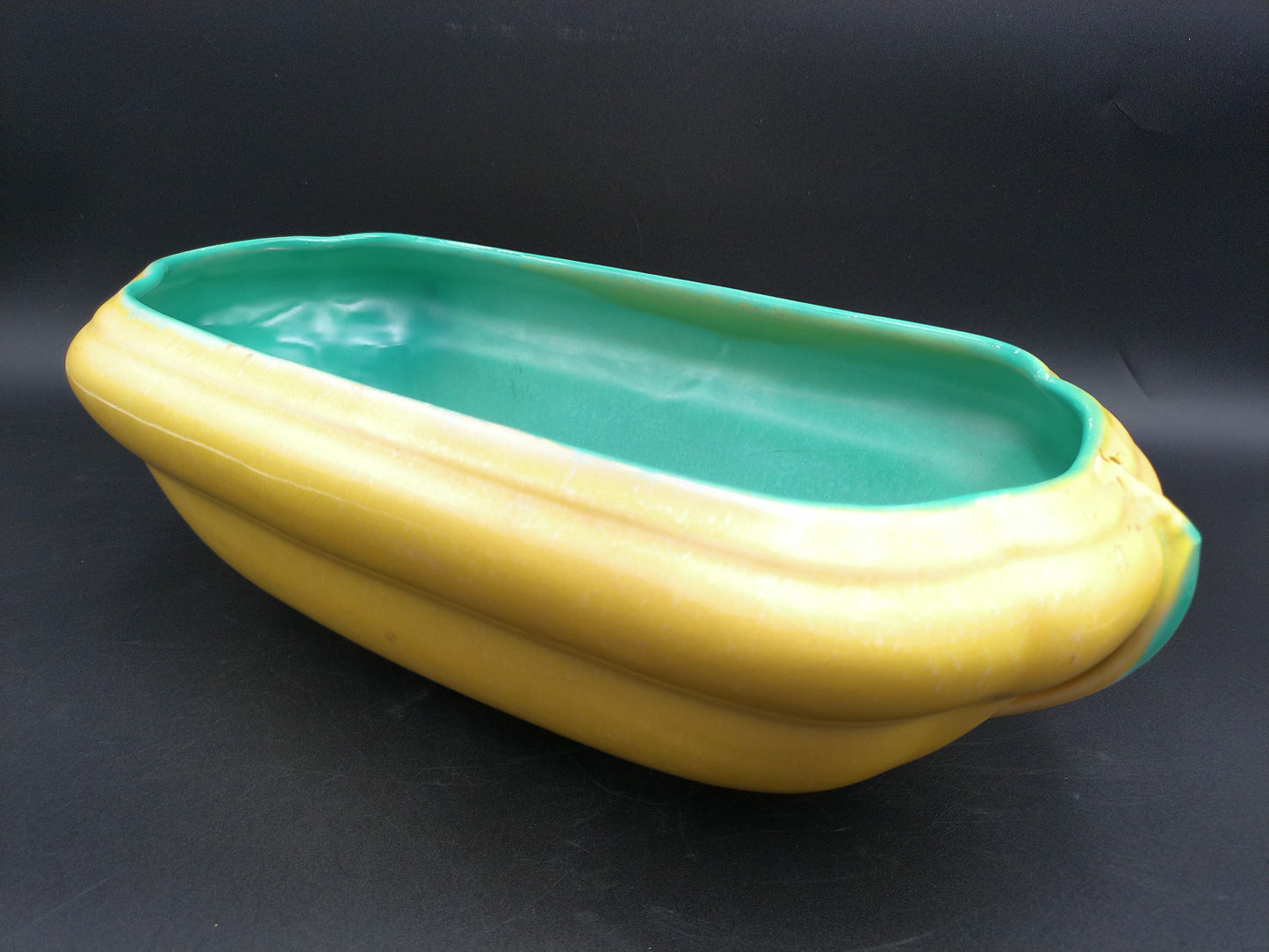 Dish Bowl Planter Ceramic Porcelain Green Oval Vintage Rare