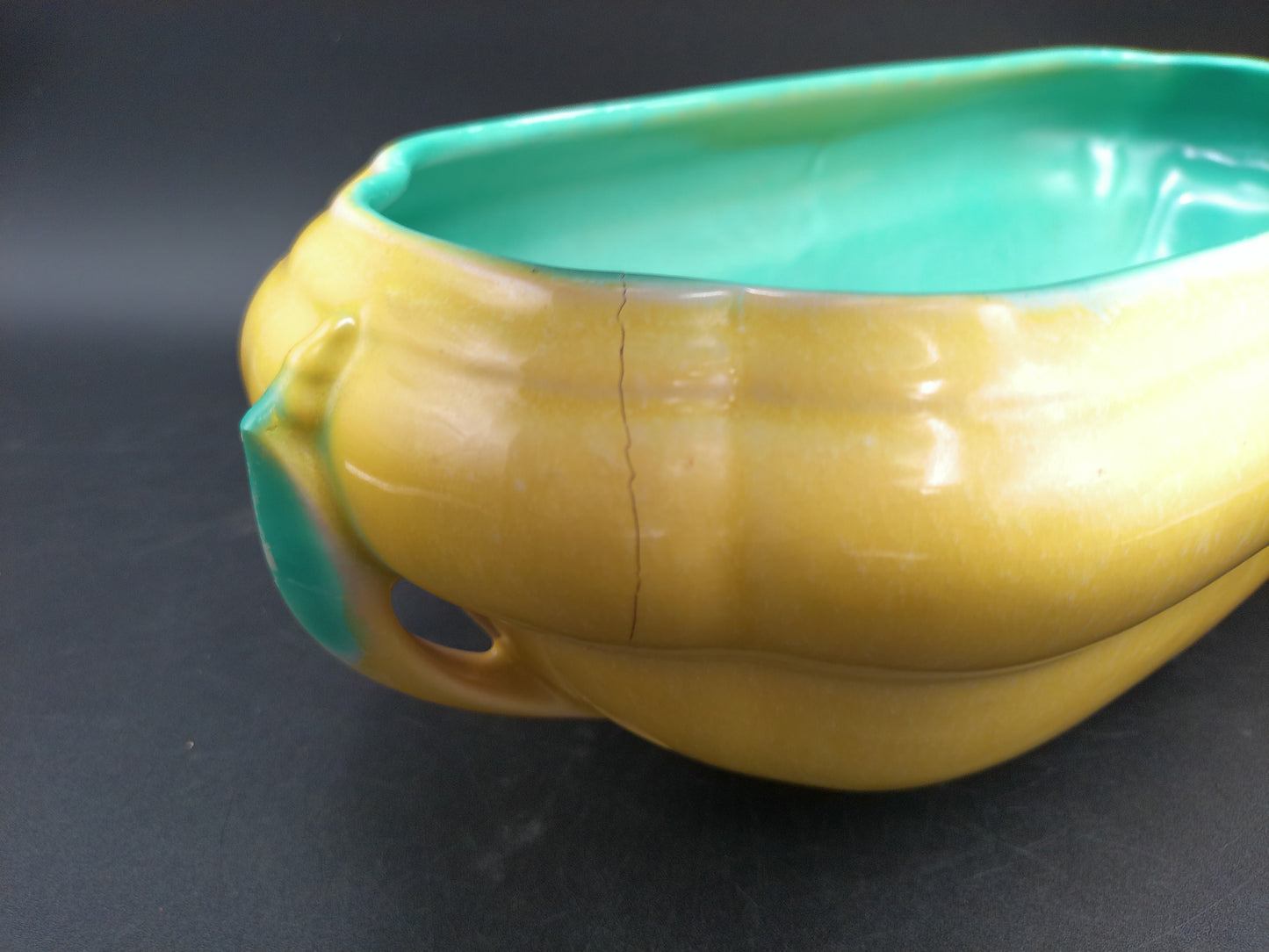 Dish Bowl Planter Ceramic Porcelain Green Oval Vintage Rare