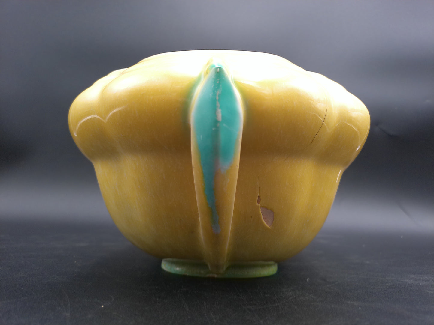 Dish Bowl Planter Ceramic Porcelain Green Oval Vintage Rare