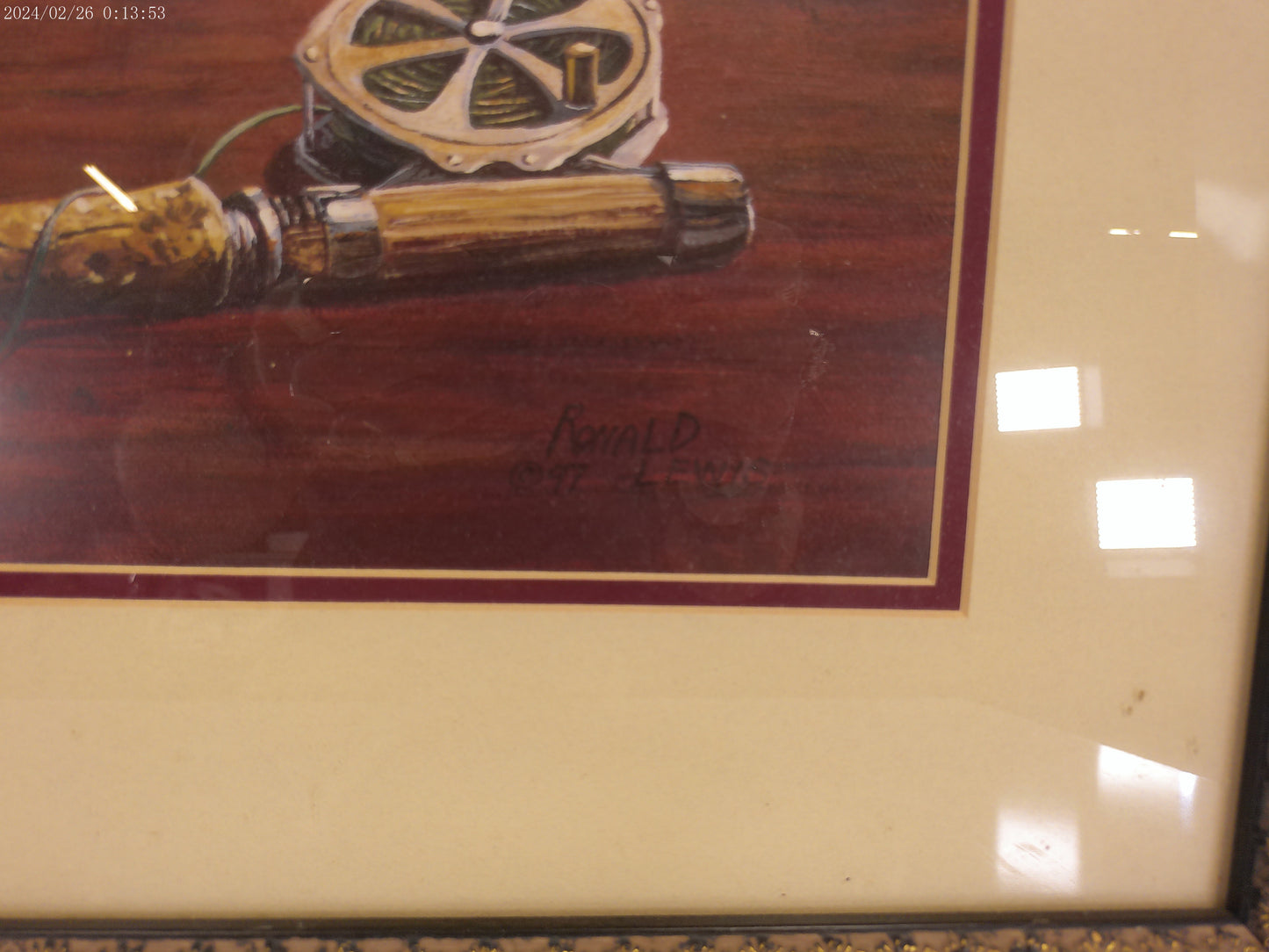 Art by Donald Lewis "The Angler"  Lithograph Wood Framed