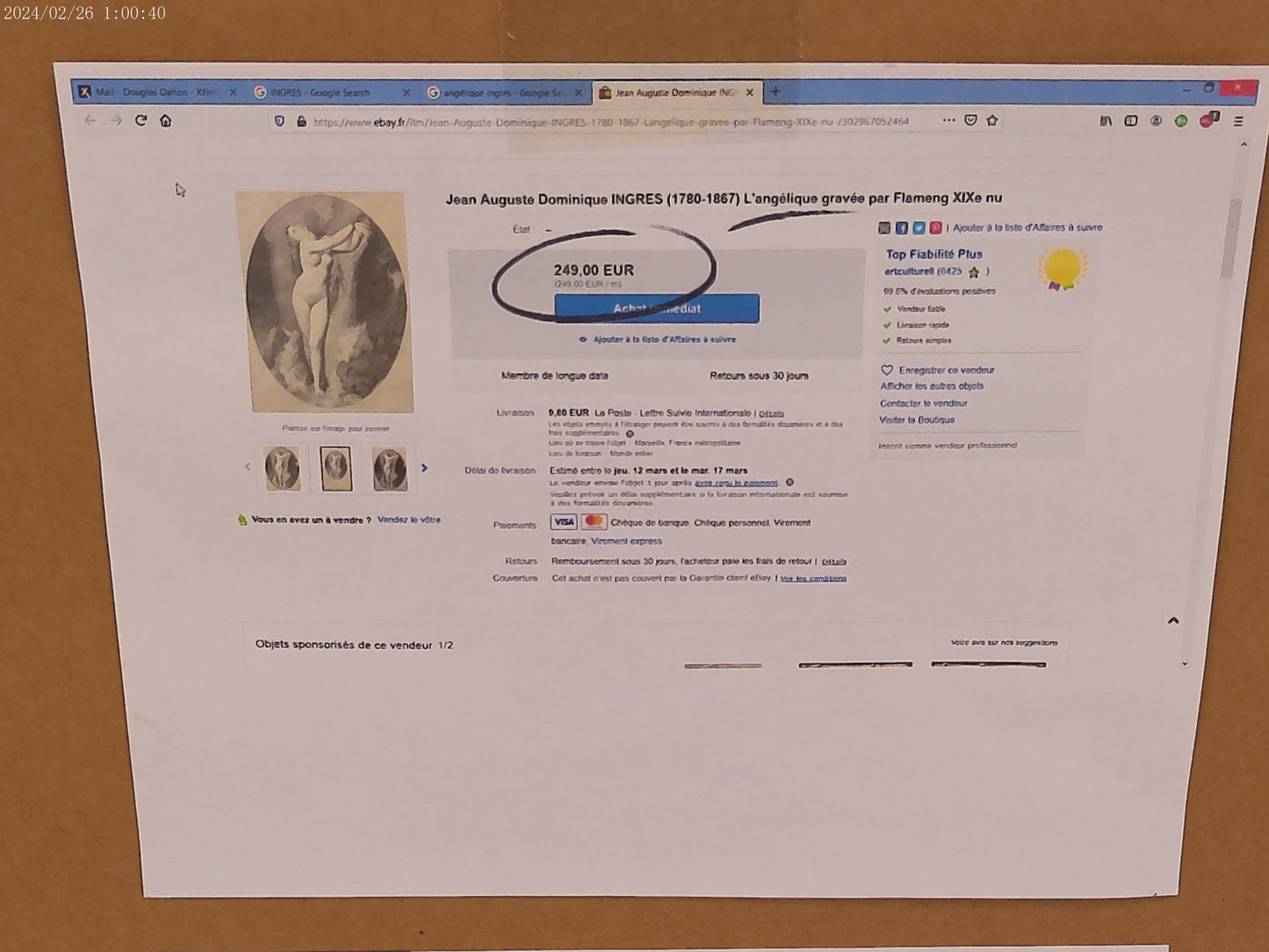 Art Artist Auguste Dominique Ingres "L'angelique" Engraved by Leopol Flameng produced around 1870