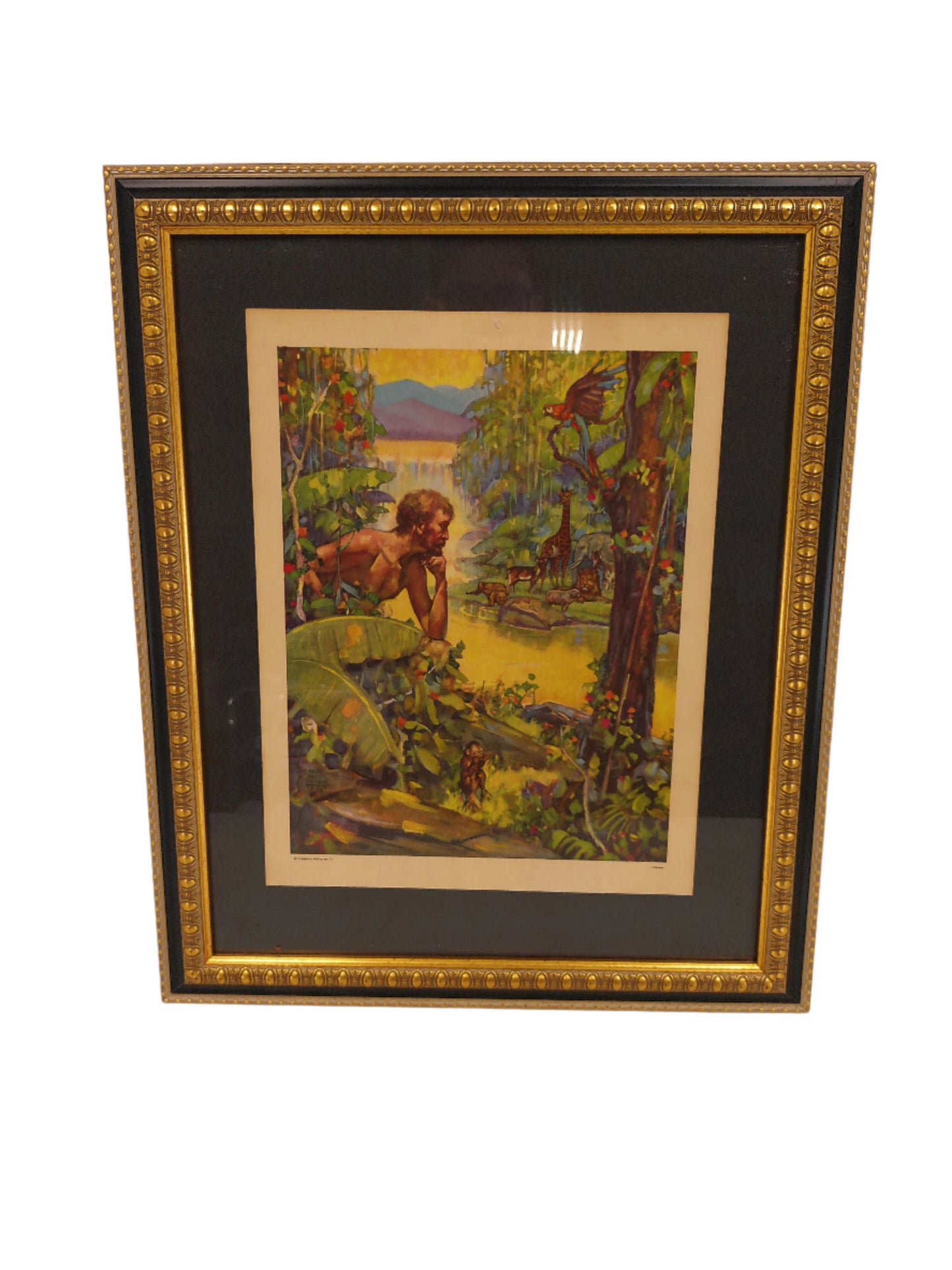 Art Print Garden of Eden with Animals Beautiful Frame Vintage