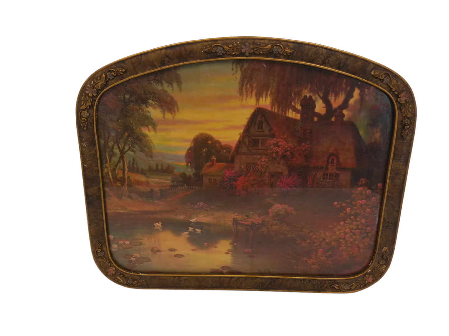 Art R.E. Noble Framed Signed  Lithograph The old Homestead 1937 Rare Collectible