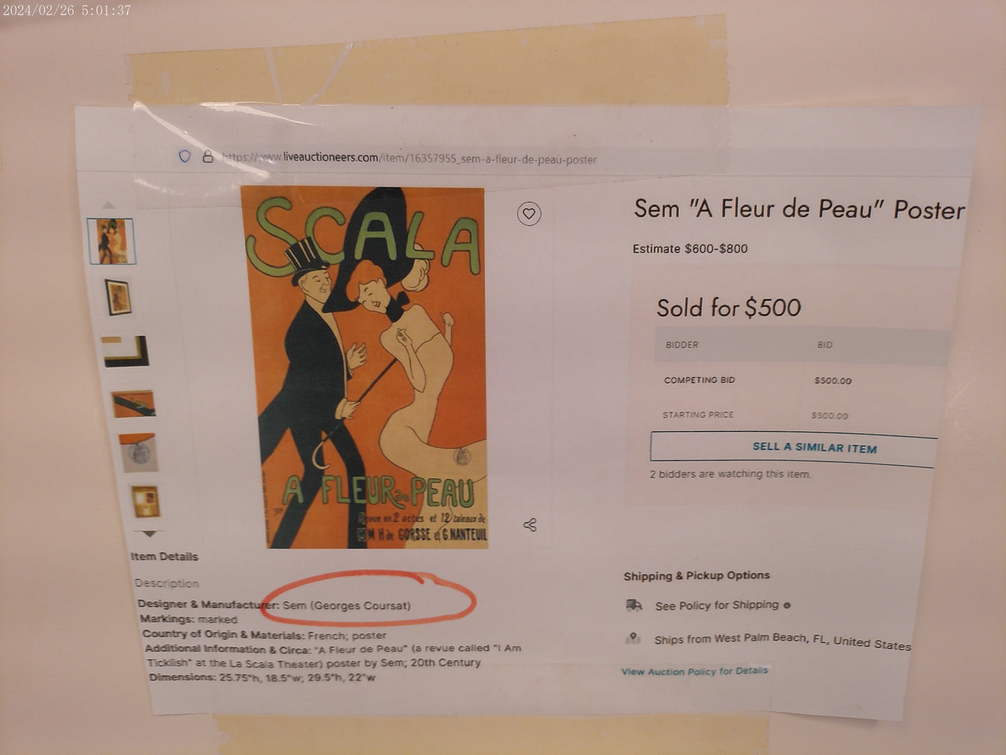 Art  poster print by François Coty of a luxury perfume Advertisement