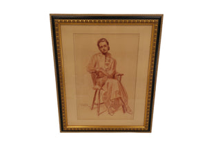 Art Pastel Portrait Elegant Lady in Chair by Russell Au Werter II