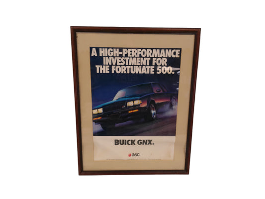 Art Banner Buick GNX  Framed  wood Frame Glass "High Performance Investment"