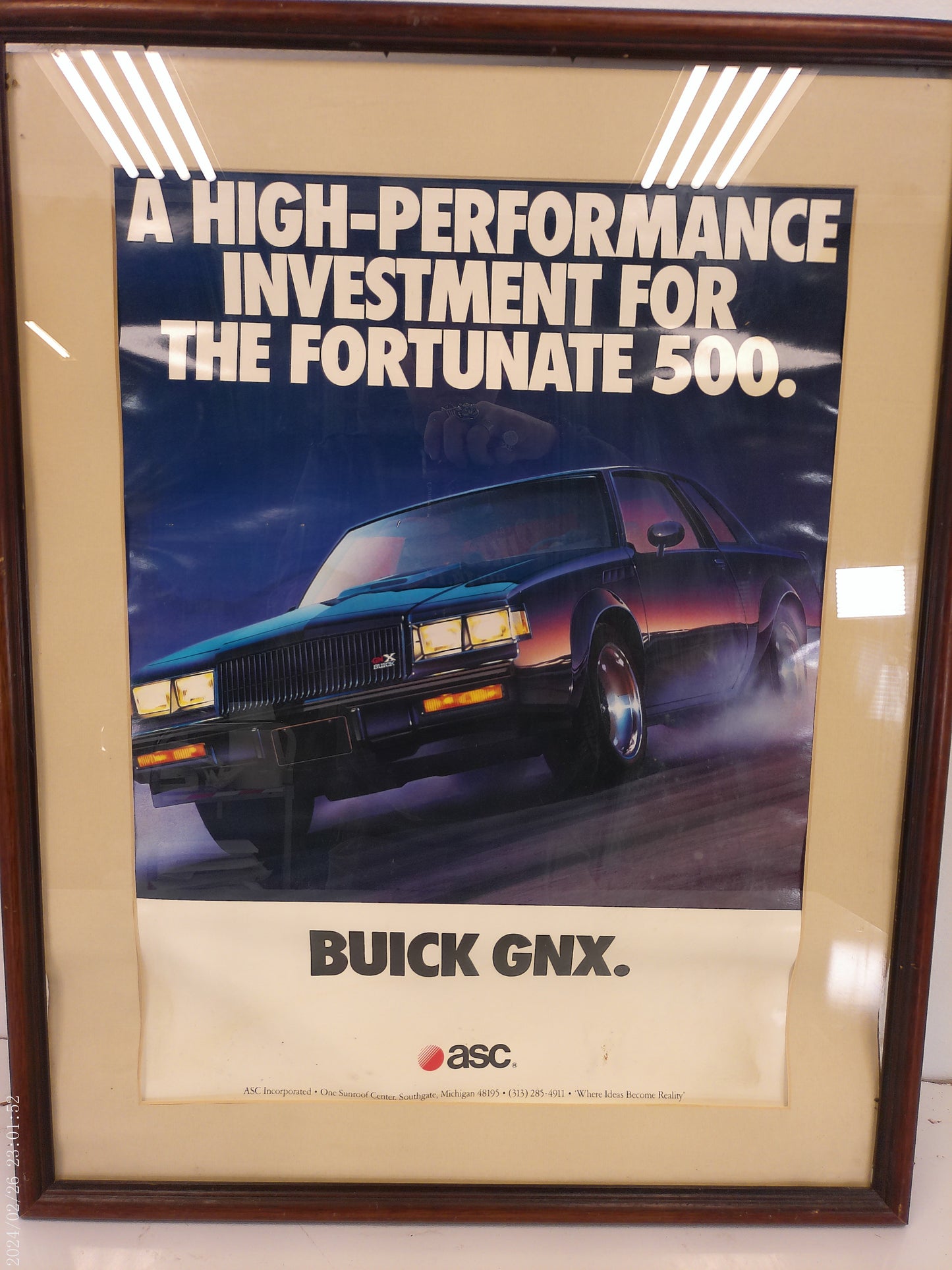 Art Banner Buick GNX  Framed  wood Frame Glass "High Performance Investment"