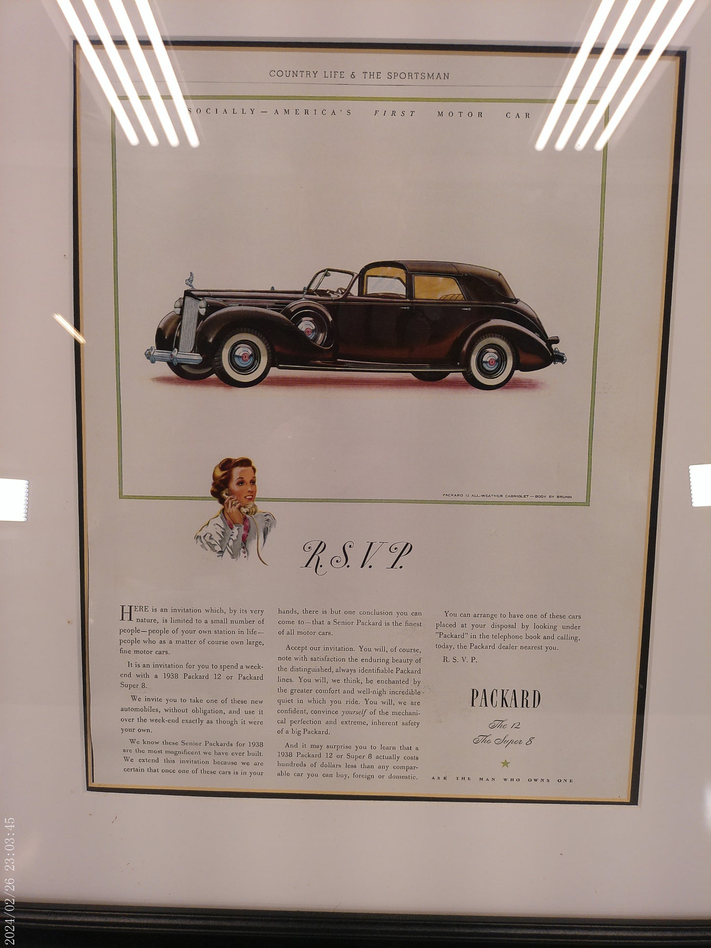Art Print Packard 8 or Super 8 Car Show framed Glass