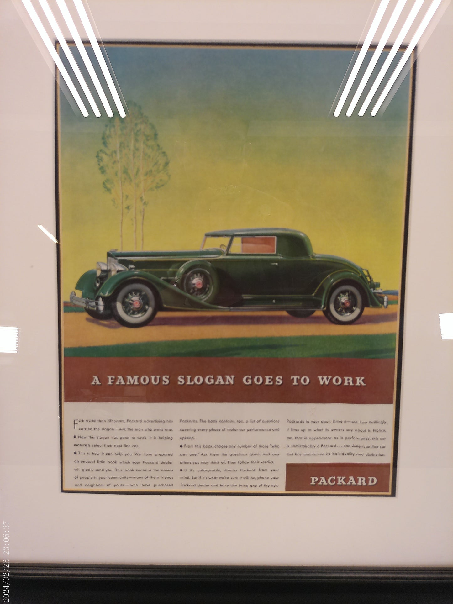 Art print Packard Slogan Goes to work Wood Framed Glass