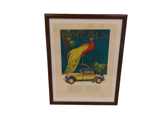 Art Lincoln Motor Company Poster Wood Frame with Glass Vintage