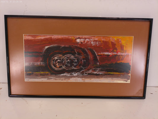 Art Automotive abstract race Car Painting Print framed in Metal with Glass
