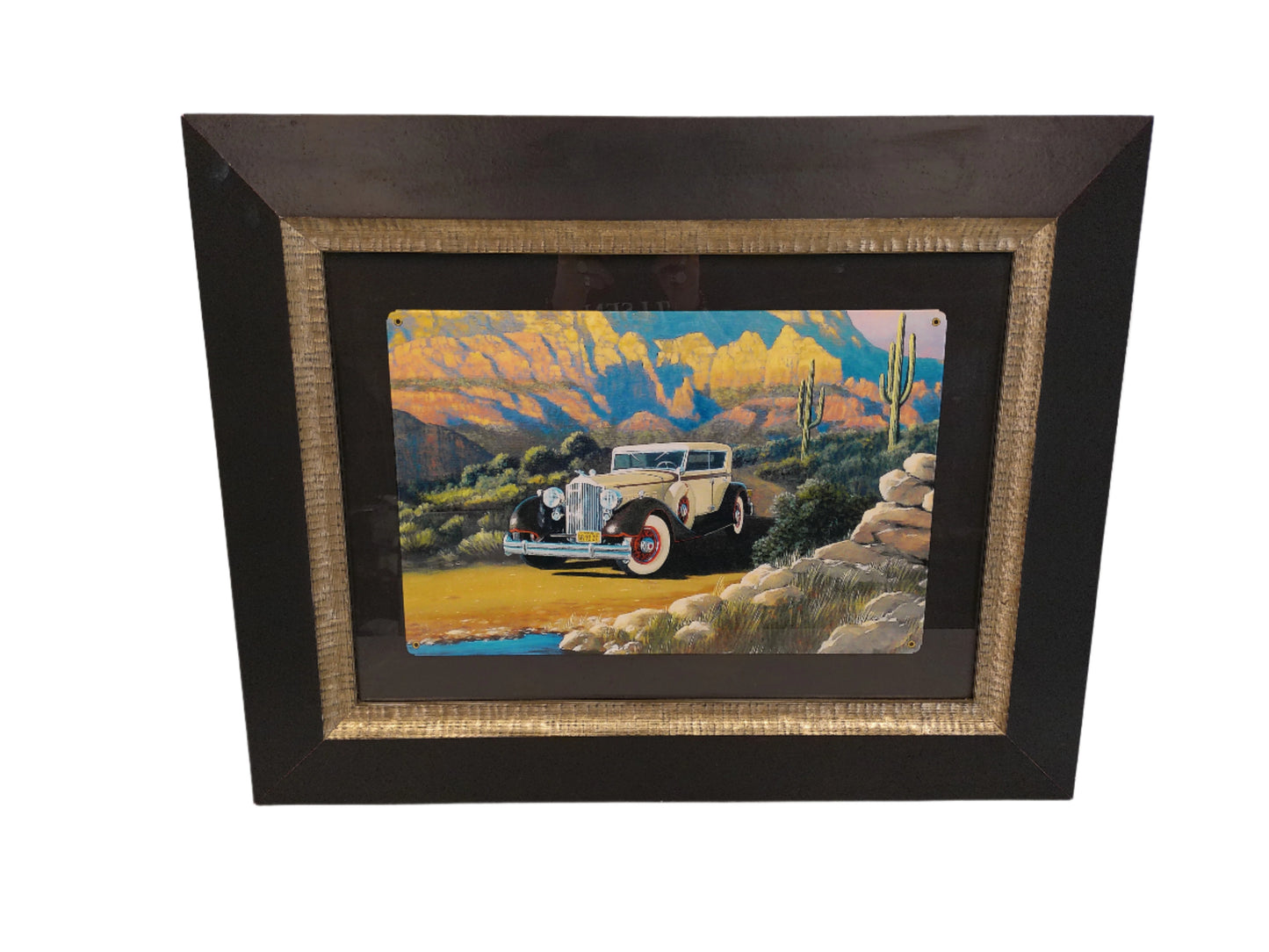 Art 1934 Packard Derham Motor Car Sign framed qwith Glass