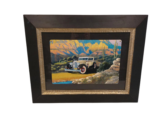 Art 1934 Packard Derham Motor Car Sign framed qwith Glass