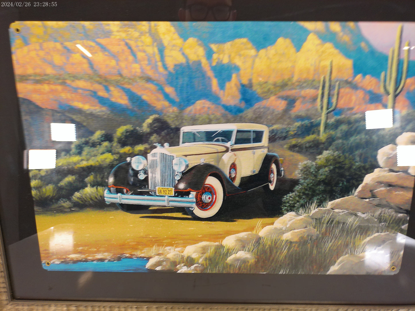 Art 1934 Packard Derham Motor Car Sign framed qwith Glass