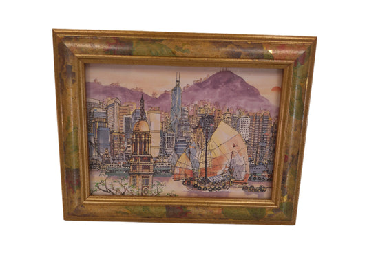 Art Hong Kong River View and City picture with Colorful Frame